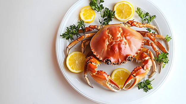 Photo a plate of crab lemons and lemons