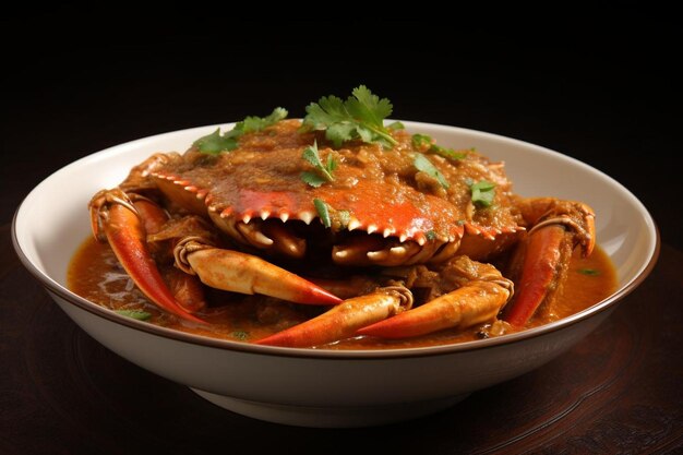 a plate of crab and lobsters with a green onion on top