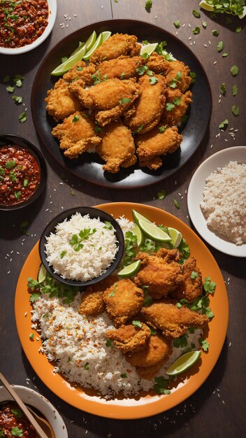 A Plate of Crispy Chicken Wings with Rice