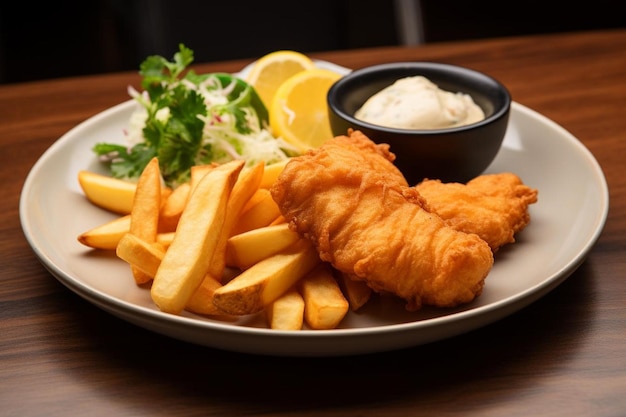 A plate of crispy fish and chips with tartar sa Seafood Photos 999jpg