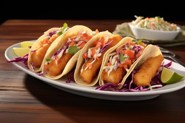 A plate of crispy fish tacos with cabbage sla Seafood Photos 1013jpg