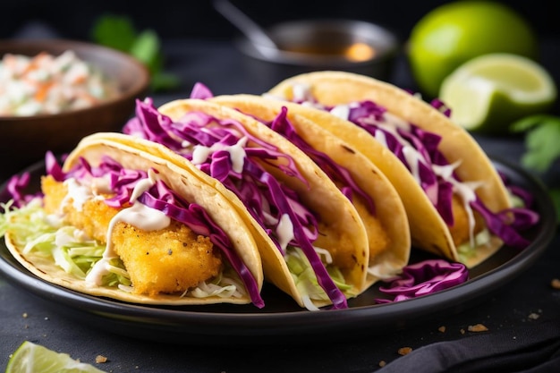 A plate of crispy fish tacos with cabbage sla Seafood Photos 1016jpg