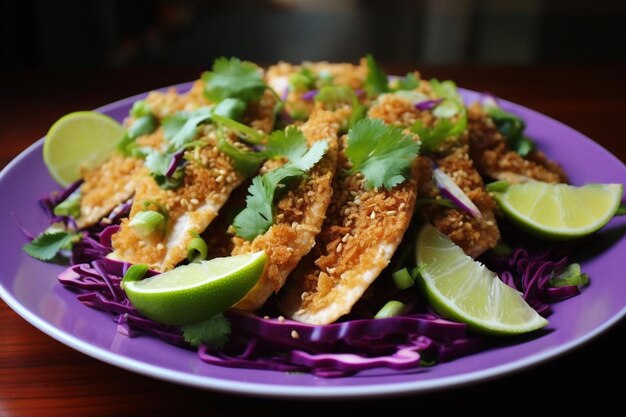 Photo a plate of crispy fish tacos with cabbage slaw seafood photos 1019jpg