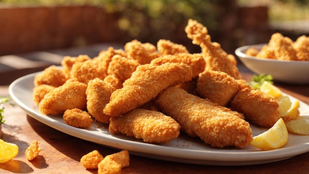 Plate of Crispy Golden Chicken Strips and Tender Chicken Irresistible Comfort Food