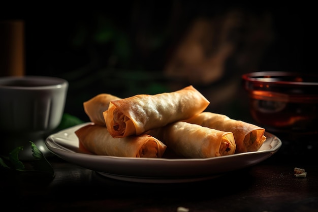 A plate of crispy vietnamese spring rolls generative ai