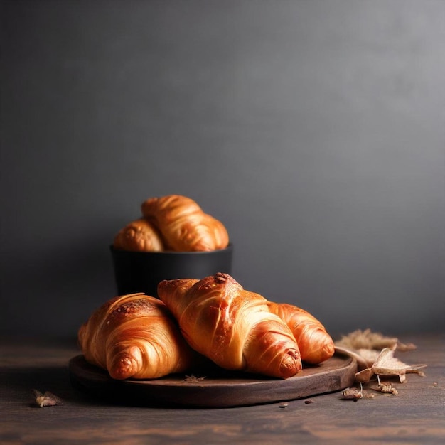 Photo a plate of croissants with a black band around the top