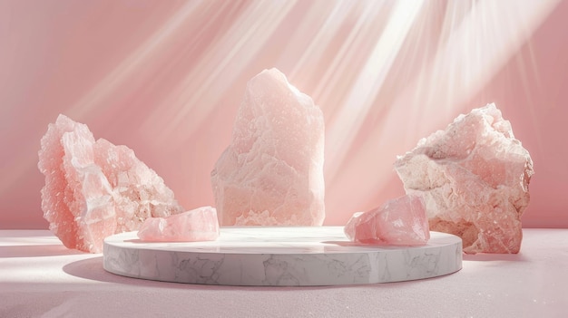 a plate of crystals with a pink background