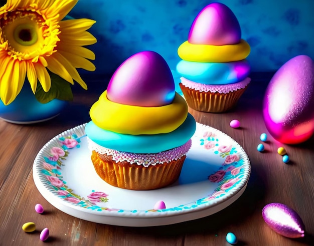 A plate of cupcakes with the words " easter " on it