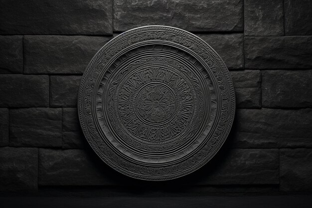 Plate on Dark Stone Wall Detailed