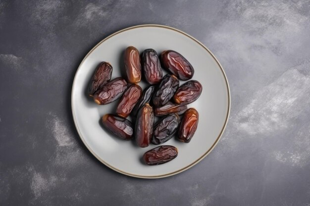 A plate of dates on a dark background