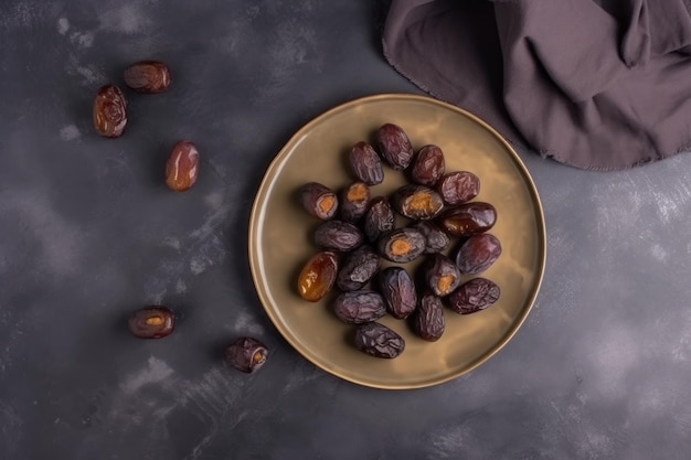 A plate of dates on a dark table