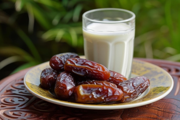 Plate of Dates and Milk for Ramadan