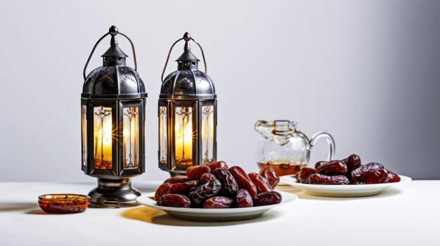 A plate of dates with lanterns