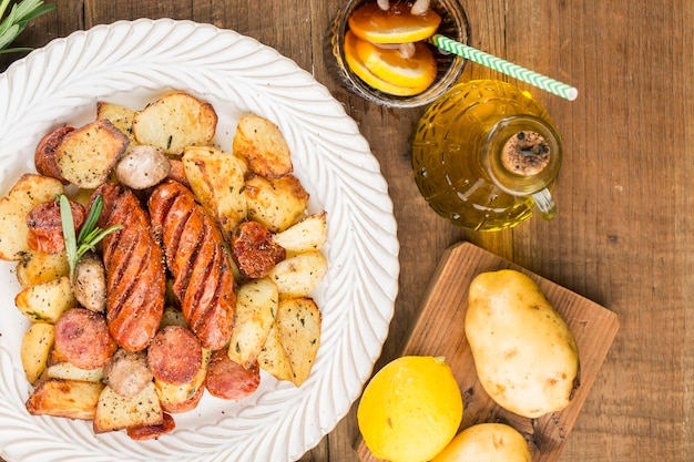 A plate of delicious potatoes and baked sausage