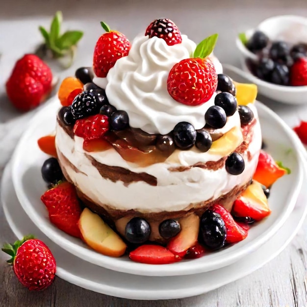 a plate of desserts including a chocolate and vanilla dessert