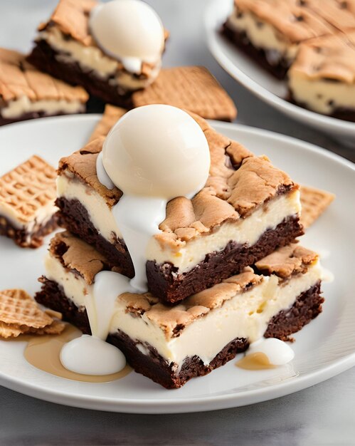 Photo a plate of desserts including ice cream and a scoop of ice cream