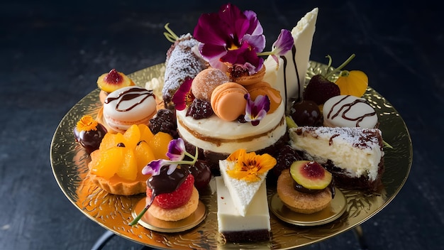 a plate of desserts including one of the desserts