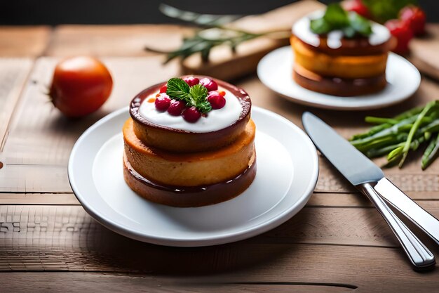 a plate of desserts with a knife and a knife on the table