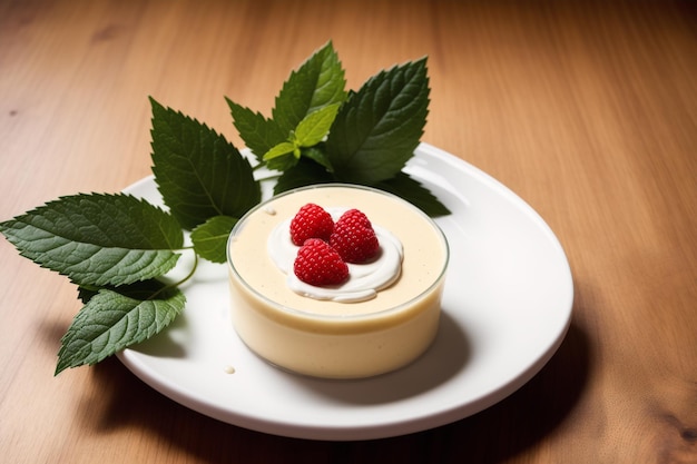 A plate of desserts with raspberries on top