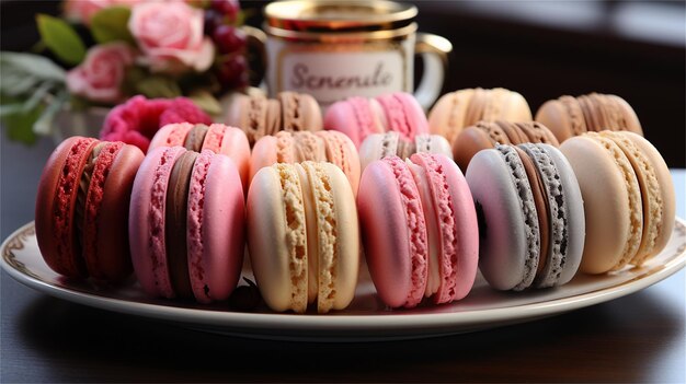 Photo a plate of different flavors of sweets including one that saysbee