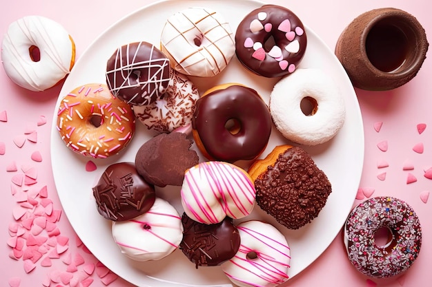 A plate of donuts with different flavors on it