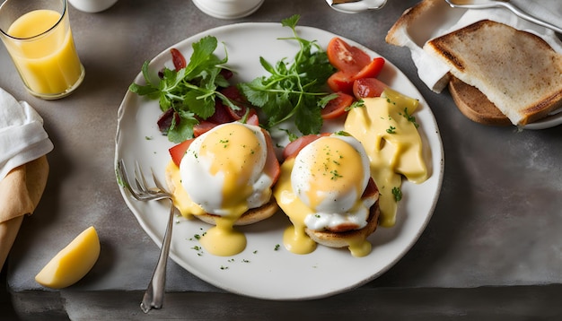 a plate of eggs eggs and tomatoes with a sandwich