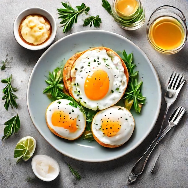 a plate of eggs toast and a cup of orange juice