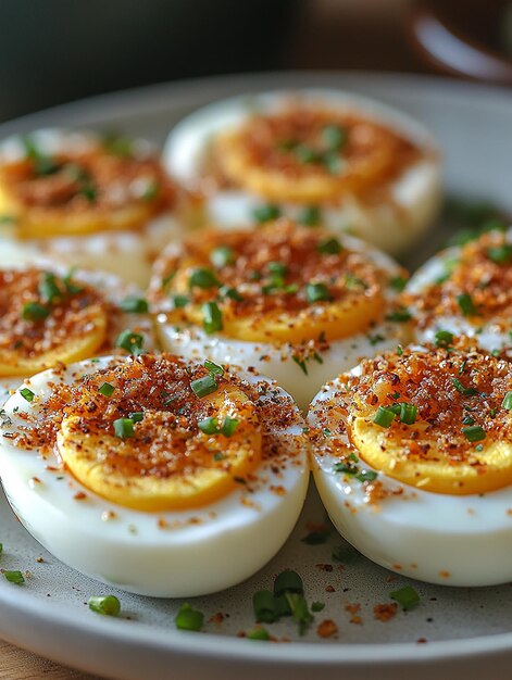 a plate of eggs with a lot of toppings on them