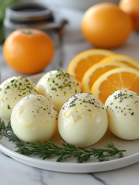 a plate of eggs with parsley and parsley on top