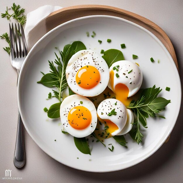 Photo a plate of eggs with parsley and parsley