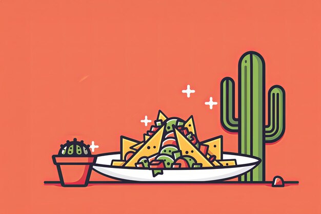 Photo a plate filled with traditional mexican cuisine sits on a table with a vibrant cactus plant in the background