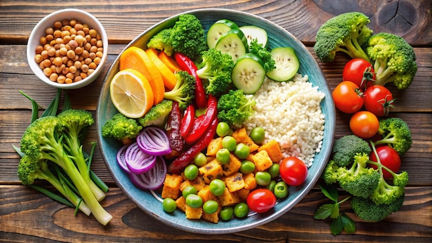 a plate of food including broccoli rice and beans