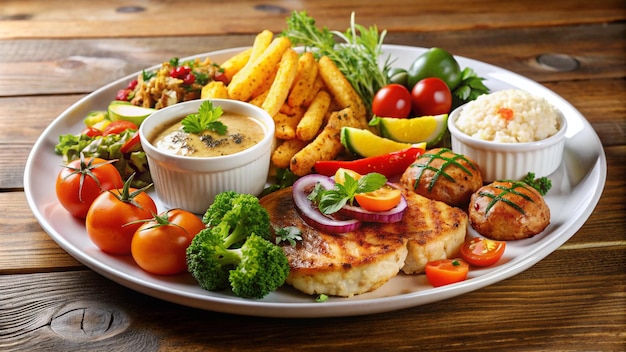 a plate of food including broccoli tomatoes and lettuce