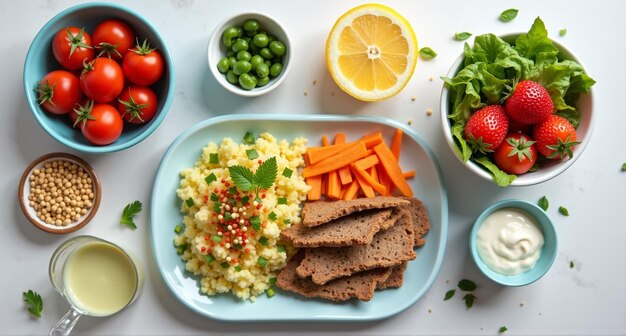 Photo a plate of food including carrots cheese and veggies