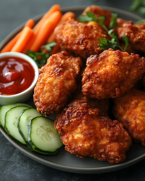 a plate of food including carrots cucumber cucumber and cucumber