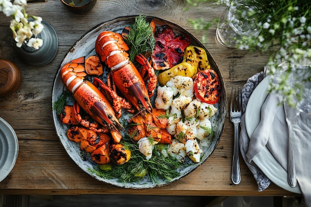 Photo a plate of food including carrots radish and other vegetables