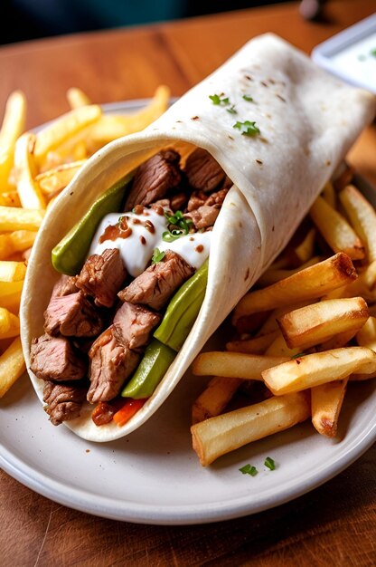 a plate of food including a hot dog and French fries