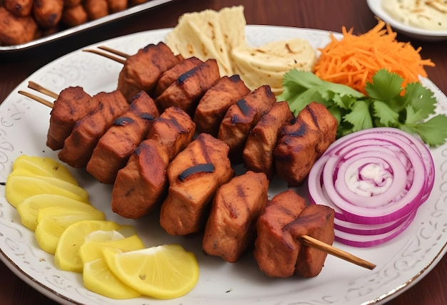 a plate of food including meat vegetables and cheese