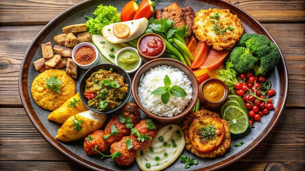 a plate of food including rice rice and veggies