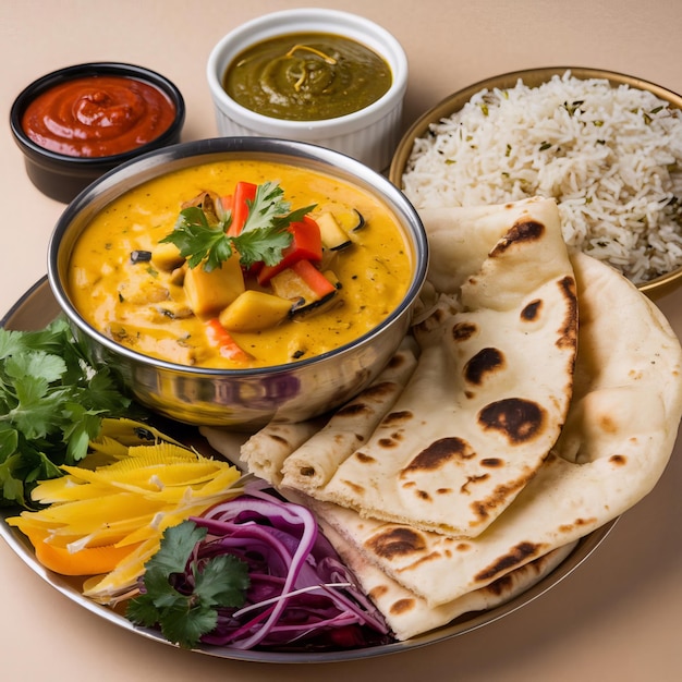 Photo a plate of food including rice vegetables and rice