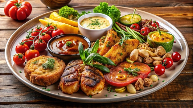 Photo a plate of food including a variety of food including meats veggies and a salad