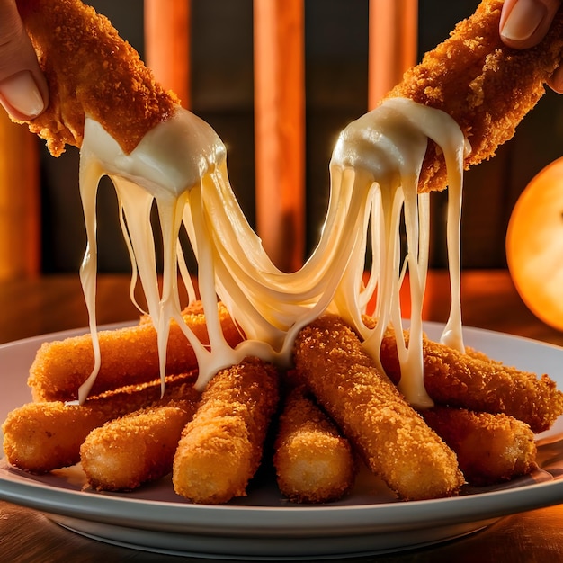 a plate of food that has a cheesy nuggets