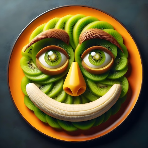 Photo a plate of food that has a face made of fruit