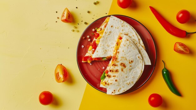 Photo a plate of food that has a tortilla on it