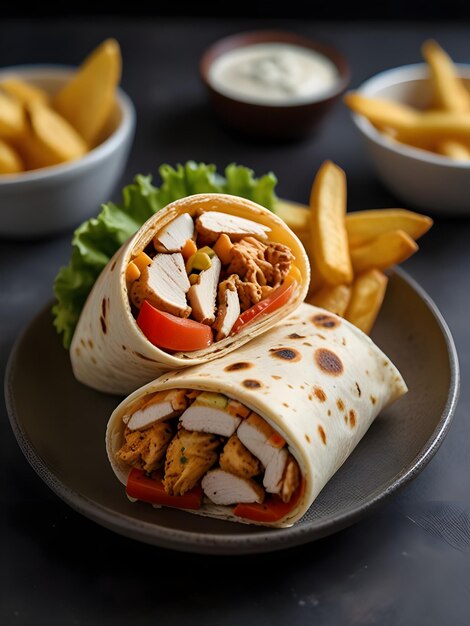 a plate of food that has tortillas and french fries on it