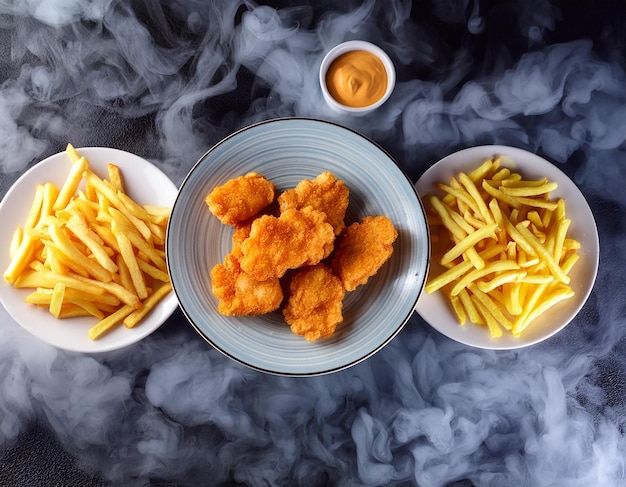 Photo a plate of food that has the word french fries on it