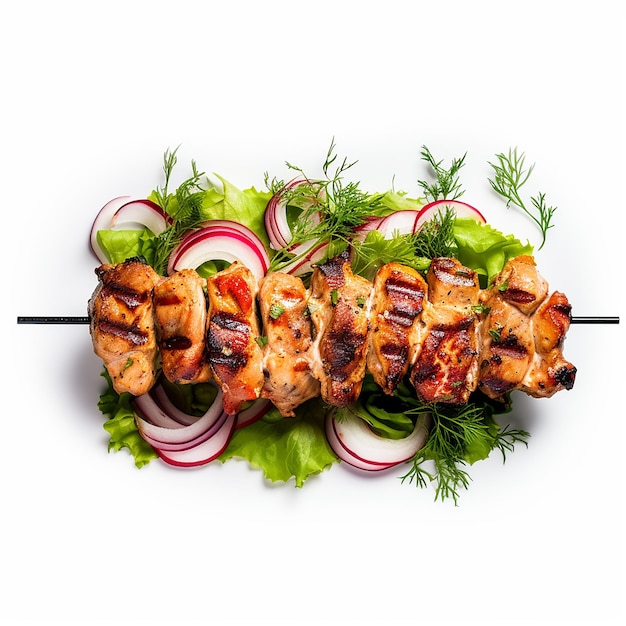 a plate of food that has the word skewer on it