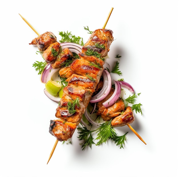 a plate of food that has the word skewer on it