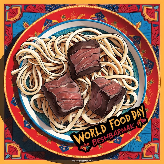 a plate of food that says world food on it