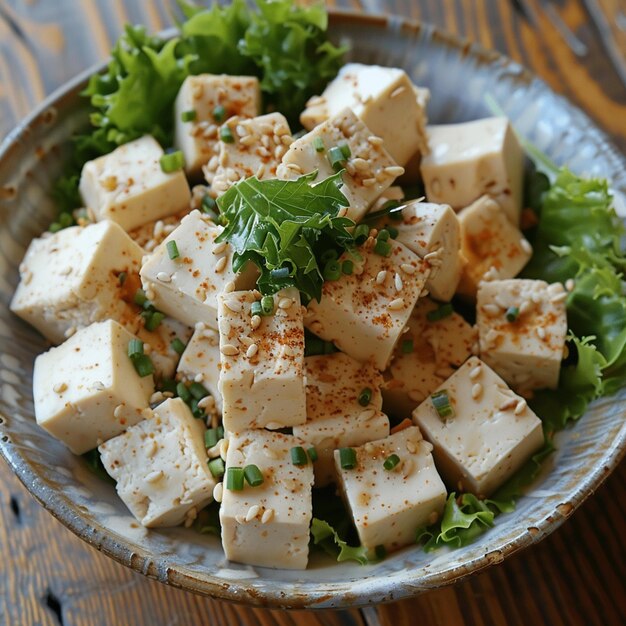 Photo a plate of food tofu